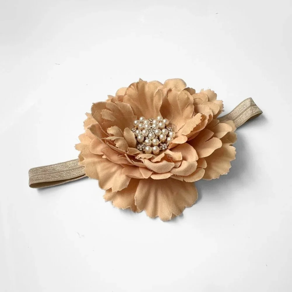 NWT Pretty Vintage Inspired Girls Headband Hair Floral Beaded Caramelo Carmel OS